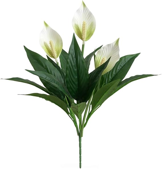 Spathiphyllum Artificial Plants 18.5" Faux White Peace Lily Anthurium Flower for Wedding Home Garden Decoration 1 Pack