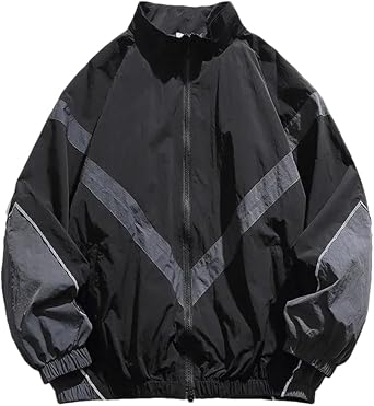 Dninmim Men's Vintage Solid Windbreakers Jacket Outdoor Hooded Spliced Pocket Rain Jacket