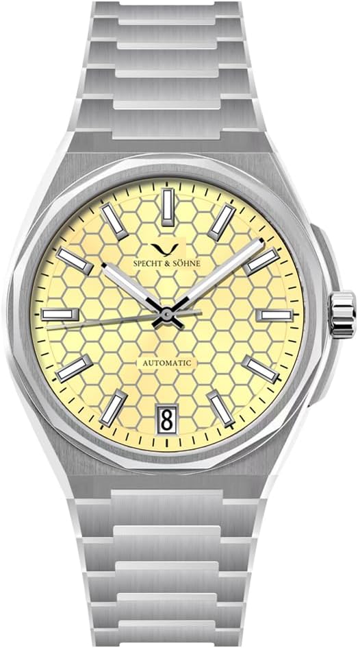 TACTO Specht & Söhne Mens Automatic Watches Honenycomb Dial Stainless Steel NH35 Movt Mechanical Wristwatches 50M Waterproof Watches for Men