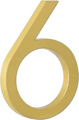 HASWARE 5 Floating House Number for Outside, Zinc Alloy Modern Outdoor Address Sign for Yard Street and Mailbox, Address Numbers and Letters for House 6, Golden