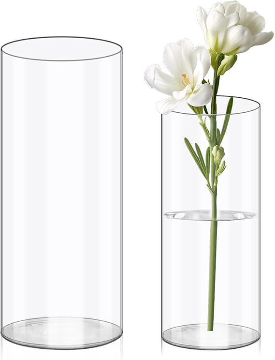 Olrla 2pcs Transparent Acrylic Flower Vase 25x12cm and 20x10cm