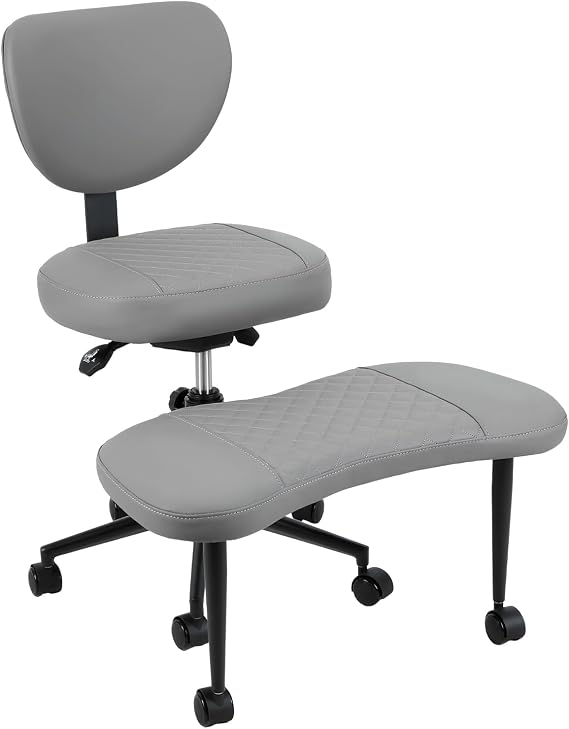 Kneeling Chair, Cross Legged Office Chair with 360° Rotating Footrest, Adjustable Height & Lumbar Support for Meditation, Yoga & Home Office Use (Gray)