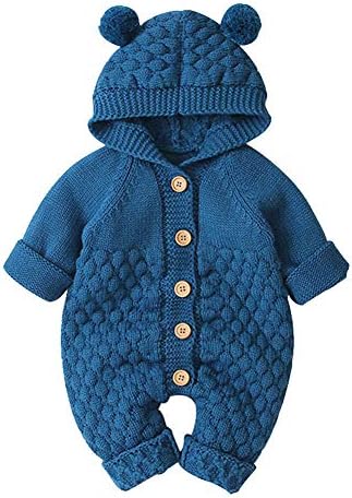 OBEEII Baby Girl Boy Sweater Romper Knitted Overall Hooded Jumpsuit Cute Warm Clothes