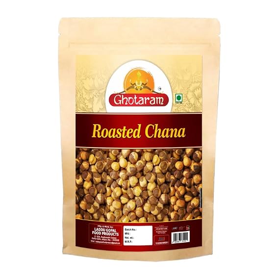 Ghotaram Marwar Roasted chana Bengal Gram Chickpeas, Bhuna Chana, Roasted Black Gram, Roasted Chickpeas Snacks Without Salt Bhuna Chana With Skin, Ready to eat Fresh Snack-250 * 1Pack