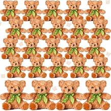 HyDren 24 Pcs Valentines Day Bears Bulk 8 Inch Bears Stuffed Animals Small Soft Bear Plush Stuffed Toy with Bow Tie for Birthday Wedding Valentine Party Gift Favors(Light Yellow)