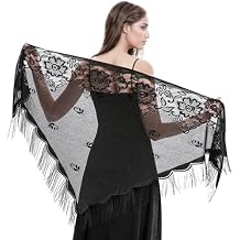 Lace Shawls and Wraps, Women Black Lace Wrap Shawl Triangle Fringe for Evening Dress Wedding Party 81 x 31in