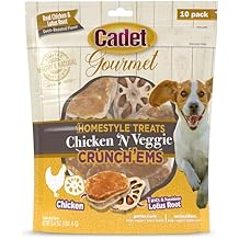 Cadet Gourmet Crunch'ems Homestyle Dog Treats, Natural Dog Chews with Real Chicken and Lotus Root, Chicken 'N Veggie Flavor, 10 Count (Pack of 1)
