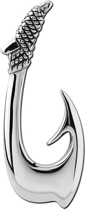 925 Sterling Silver Medium Fish Hook Silver Pendant for Men and Women