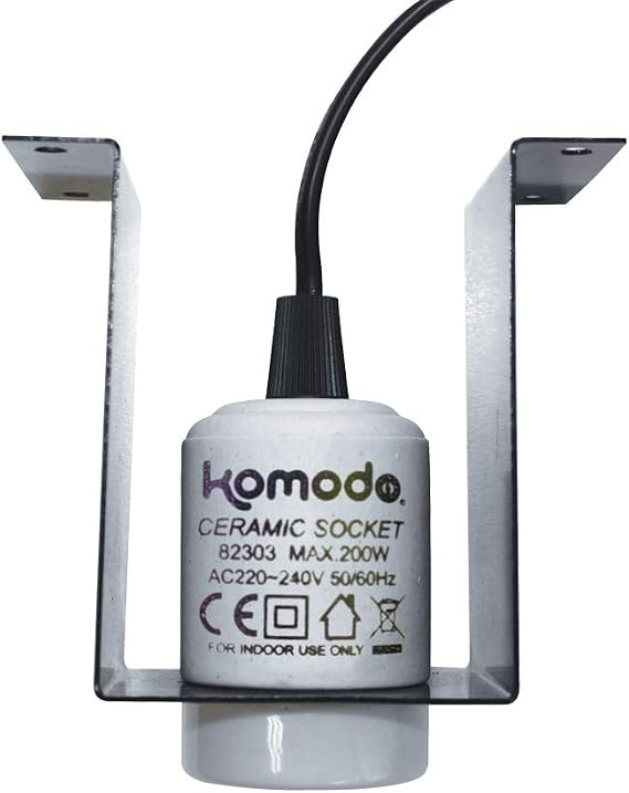 Komodo Ceramic Lamp Fixture and Mounting Bracket for Reptile Enclosures Durable Mountable Heat Resistant Basking Light Bulb Indoor Habitat Lighting | Suitable for various reptile enclosures – Heat and UV resistant for longer life – Long 170cm cable with switch