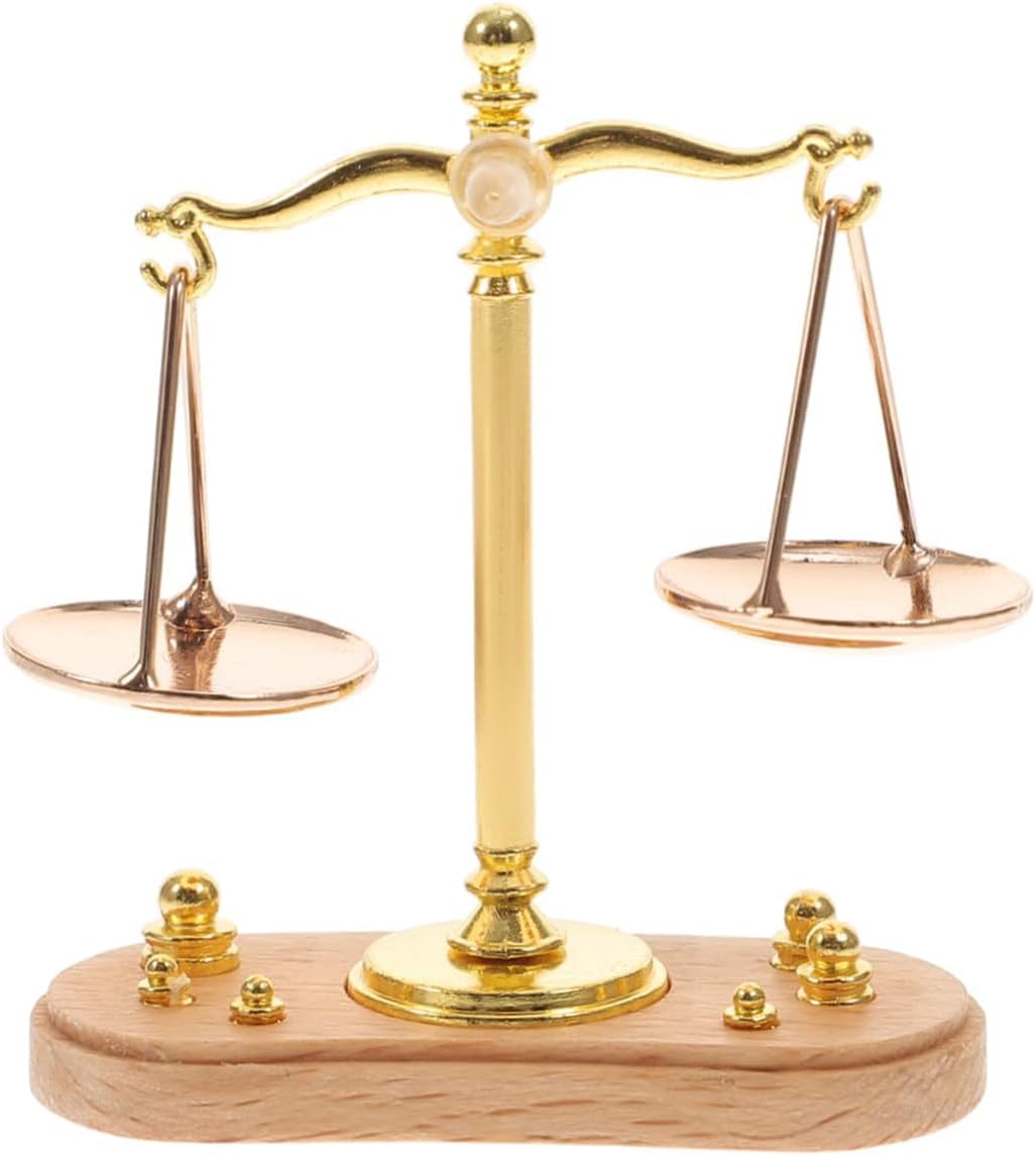 Namvo Mini Balance Scale Dollhouse Furniture 1:12 Scale Mini Libra Scale With 6 Balance Weights Metal Scale Justice Scale Model