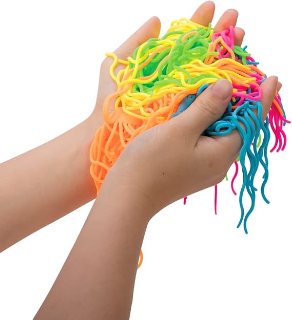 Schylling Ramen Noodlies - 5 Flourescent Stretchy Noodle Elastic Fidget Toys, Stress Relief Sensory Toys, Special Needs Toys