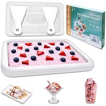Rolled Ice Cream Maker 10.24'' x 8.24'' w/Lid and 2 Spatulas, SUS 304 Home DIY Instant Ice Cream Tray for Soft Serve, Slushies, Frozen Yogurt, Sashimi Plate, Fun Family Activities, Parent-Child Time