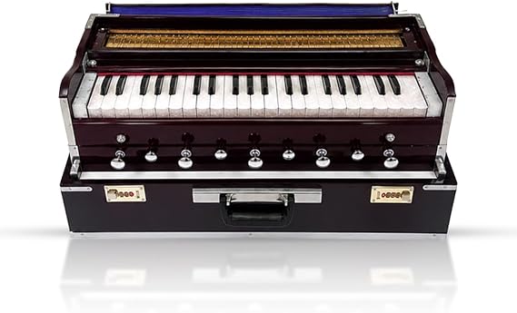 Folding Harmonium Instrument, 9 Stopper, Rosewood Color, 3 1/2 Octave, Coupler, Indian Musical Instrument
