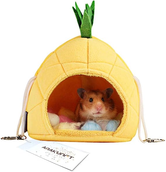 Amakunft Hamster Bed, Pineapple, Cotton, Small Animal Toy, Hammock, Hamster House Accessory