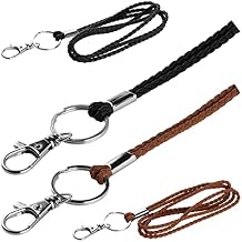 PLENTY Braided Leather Lanyard, 2PCS 19IN Strong Office Long Neck Strap with Clasp and Keychain for ID Badge and Keys