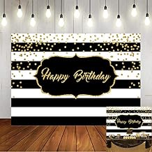 Black and White Stripes Happy Birthday Backdrop Gold Shining Dots Birthday Party Photography Background for Adults Sweet Birthday Party Photo Banner Props 7x5ft