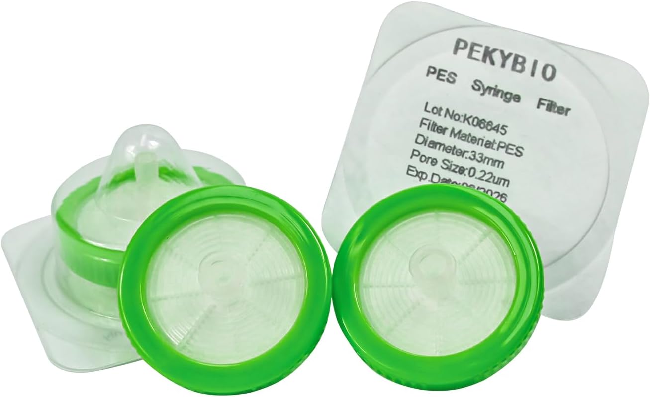 PEKYBIO Sterile Syringe Filter, PES Hydrophilic Filtration, 0.22μm, Pore Size, 33mm, Lab, Pack of 10