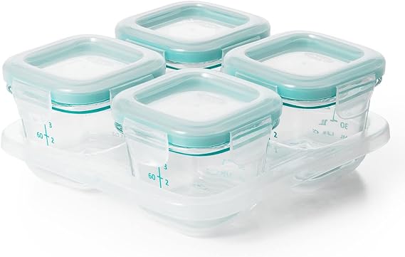 OXO Tot Glass Baby Blocks Food Storage Containers, Teal, 4 oz