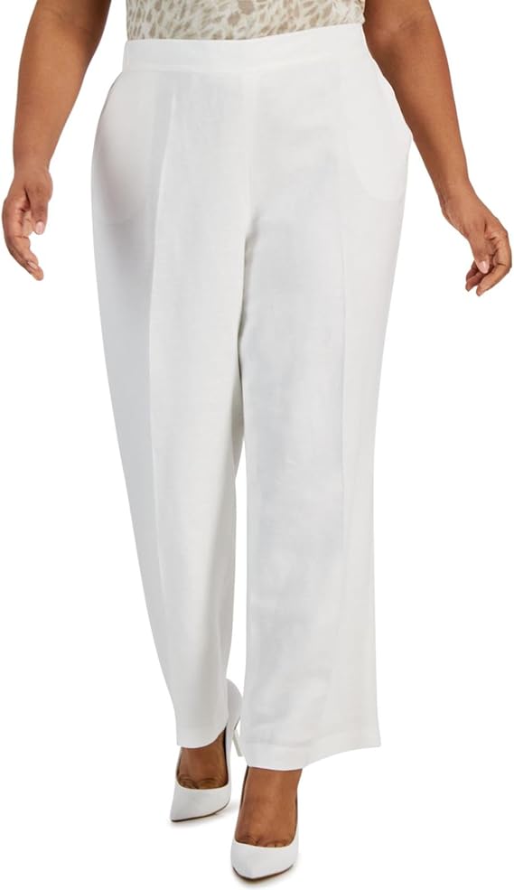 Kasper Womens Solid Straight Leg Casual Pants, White, Plus Size, 2X / 29L