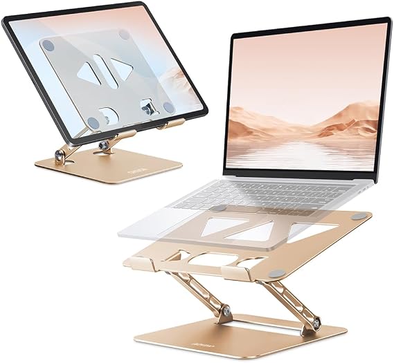 Aoviho Adjustable Tablet Stand Bundle with Laptop Stand for Desk Gold
