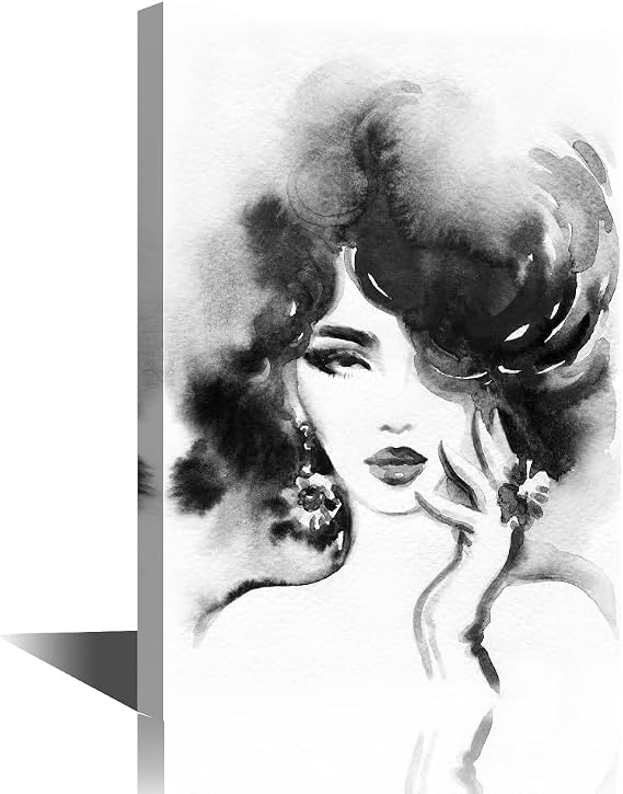 TISHIRON Black White Woman Wall Art Beautiful Woman Portrait Poster Abstract Girl Print Women Silhouette Fashion Illustration Picture Decor For Home Living Room Bedroom Office (Woman-6, 16" Wx24 H)