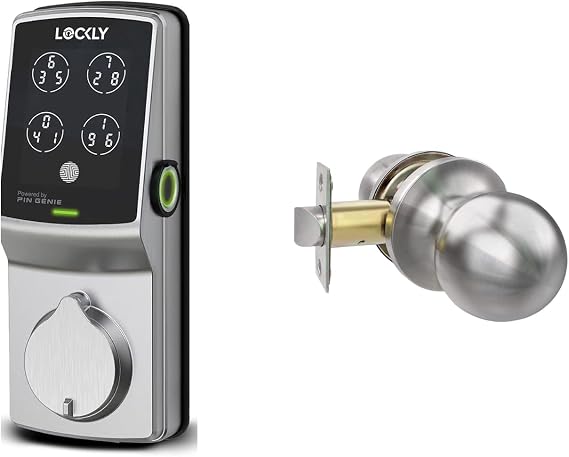 Lockly Secure Plus Keyless Entry Door Lock & Door Knob, Smart Locks for Front Door, Smart Lock Deadbolt, PIN Genie Keypad, 3D Biometric Fingerprint Sensor, Auto Lock Smart Door Lock