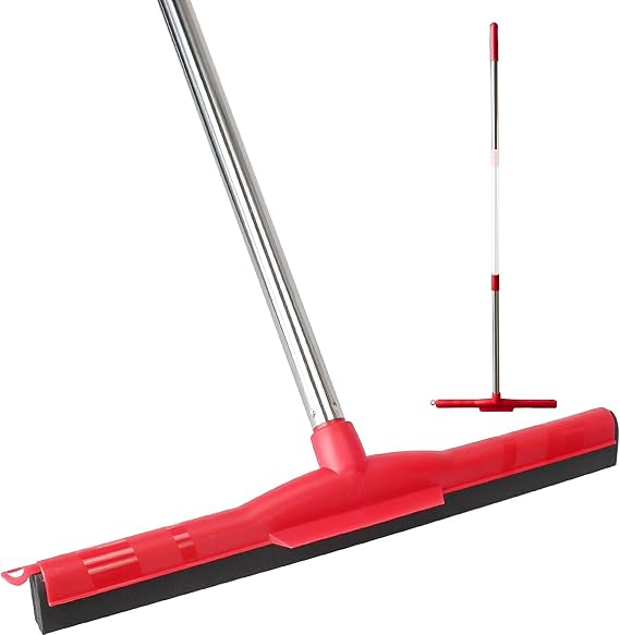 Floor Squeegee Scrubber with 51" Adjustable Pole & EVA Foam Blade Indoor/Outdoor Use for Garage, Patio, Bathroom, Tile, Marble