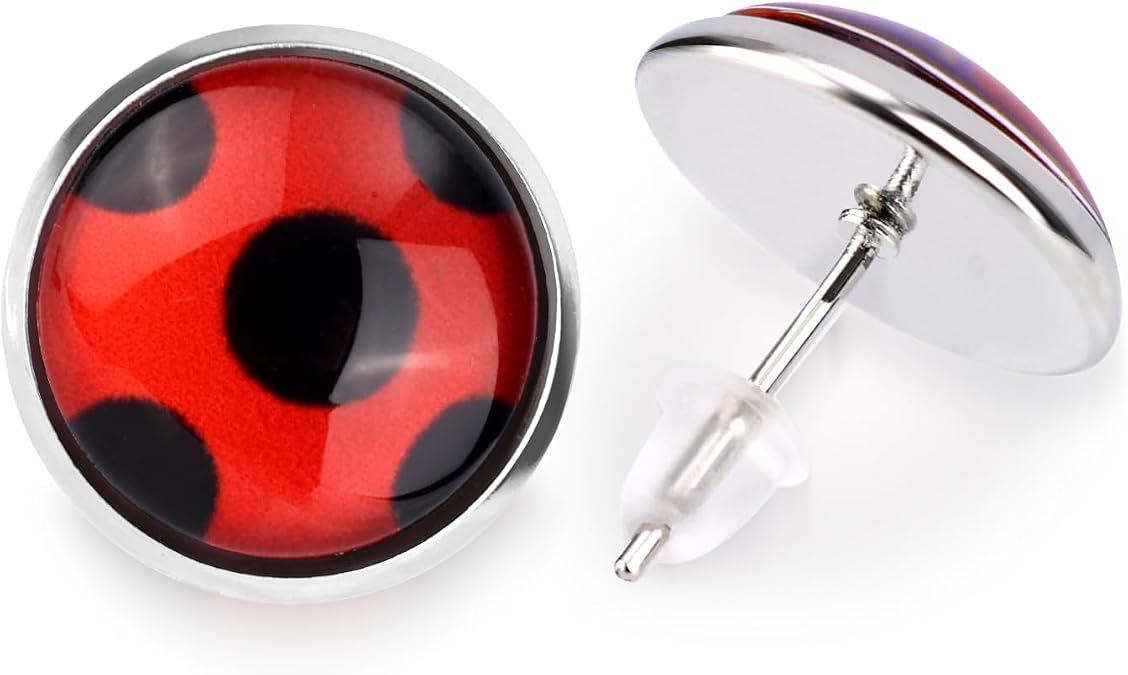 1 Pair Ladybug Earrings, Ladybug Stud Earrings Ladybug Clip on Earrings Metal Black Spot Earrings for Women Halloween Carnival Costume