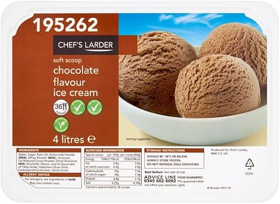 Chef's Larder Soft Scoop Chocolate Flavour Ice Cream 4 Litres | Case of 6