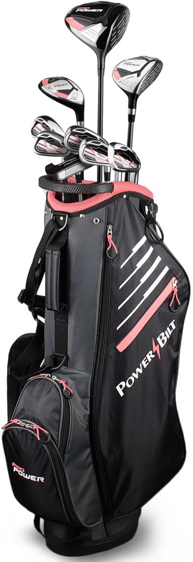 Powerbilt Pro Power Womens Complete Golf Club Package Set, Right and Left Handed, Standard, Petite & Tall Includes Driver, Fairway, Hybrid, 6-PW, Mallet Putter, Stand Bag, 3 Headcovers