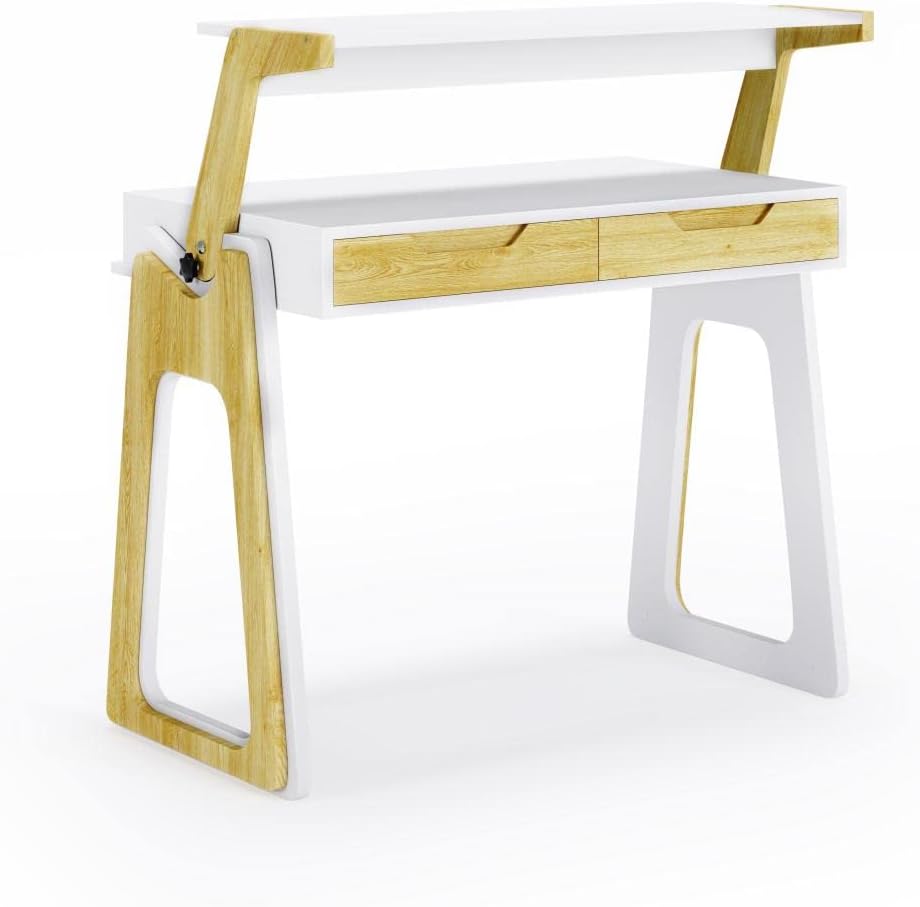 DHP Furniture Palmer Adjustable Desk, White/Oak Look, 101 x 91 x 54 cm