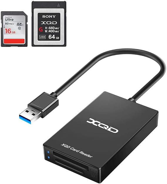 XQD Card Reader USB 3.0 XQD SD Card Reader Sony XQD Reader 2 in 1 Memory Card Reader 5Gpbs Super Speed for Sony G/M Series, Lexar 2933x/1400x USB Mark XQD Card, SD/SDHC/SDXC Card for Windows/Mac