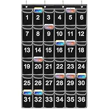 Numbered Classroom Pocket Chart for Cellphone and Calculator Holder, 36 Hanging Wall or Door Organizer