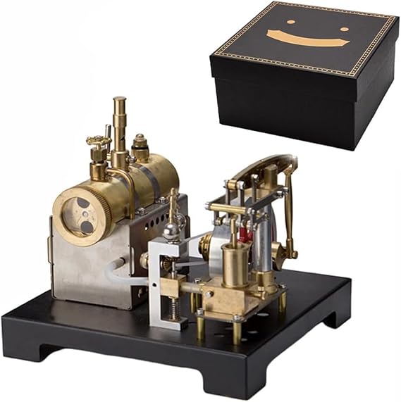 SE-01 Full Metal Steam Engine Model Kits That Runs, Stationary Beam Steam Engine Model with Horizontal Boiler & Centrifugal Regulator Educational Science Physical Experiment (Steam Engine)