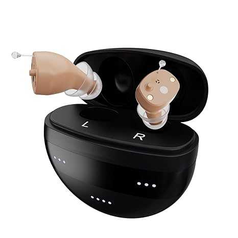 Hearing Aids for Seniors Rechargeable, Invisible Hearing Aids for Adults Women & Men, with Noise Cancelling - Clear Sound Quality, Comfort Design & Magnetic Charging Case (Beige)