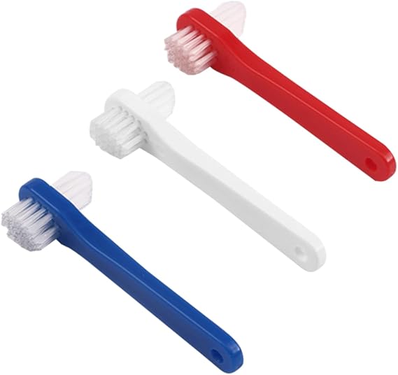 3pcs Denture Brushes UK Double-Sided Small Toothbrush Set for Adults with Lightweight Plastic Design and Medium Hardness Bristles for Effective Teeth and Denture Cleaning, Easy