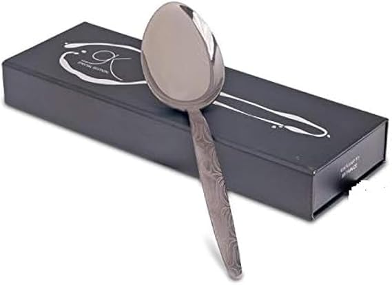 Kunz Special Edition Damascus Pattern Spoon | 18/10 Stainless Steel Plating 9 Inch Basting Quenelle Chef Cooking Utensils Dinner Serving Spoon