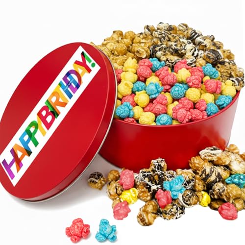 Gourmet Birthday Popcorn Gift Basket For Men Women Tin Assortment Caramel Candied Drizzled Food Gourmet Treats Snacks