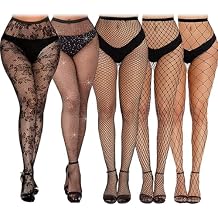 Black Fishnet Stockings for Women - Thigh High Fishnet Stockings All Size (100-250 lbs) Black Fishnet Tights and Pantyhose for Halloween Costumes, Cosplay, Burlesque, Rave & Daily Wear 5-Pack