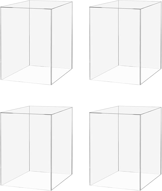 4 Pack 4" x 4" x 6" Clear Acrylic Display Box with One Open Side No Lid Versatile Rectangular Lucite Merchandise Storage Bin or Retail Product Riser No Assembly by Marketing Holders