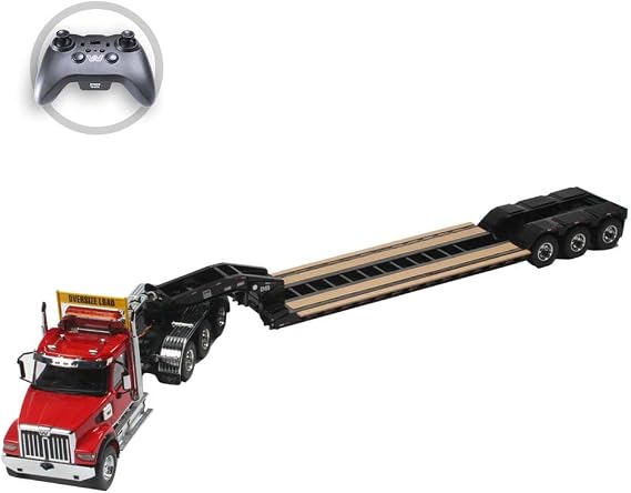 Diecast Masters 1:16 Scale RC Western Star 49X SFFA Tridem Axle Heavy-Haul Tractor w/Lowboy Trailer | Radio Control Tractor Truck | Remote Control Truck and Trailer | Model 27010