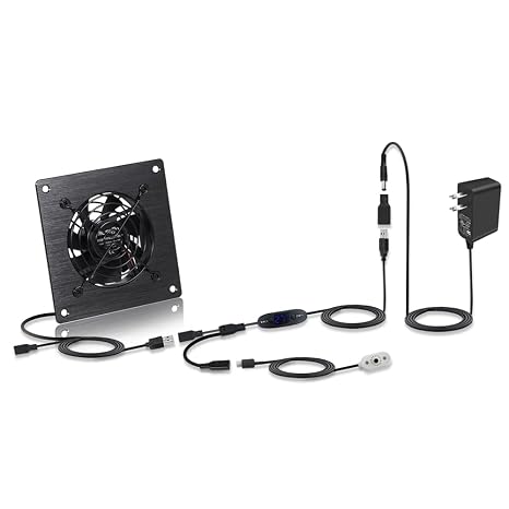 4-Inch Silent Cooling Fan (80mm) - Temperature Control, USB/DC 5V/12V Dual Voltage, 10-Speed Adjustable, Great for Server Racks, RVs & Greenhouses