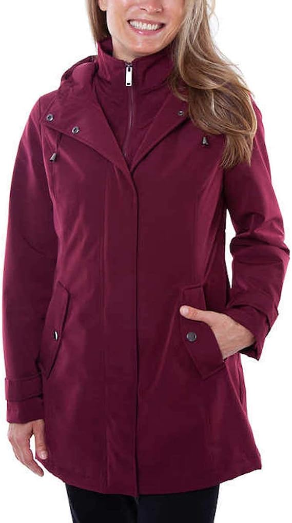 HFX Women's Belted Softshell Transitional Jacket With Mellow Pile Lining and Adjustable Hood