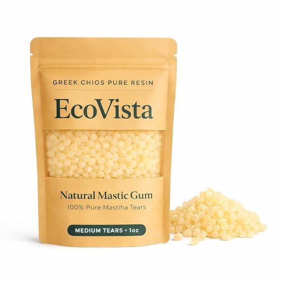 Natural Mastic Gum | Greek Chios Pure Resin | 100% Pure Mastiha Tears | Authentic Mastic Growers Fresh Resin | Sugarless Chewing Gum | Vegan | Medium Tears | 1oz