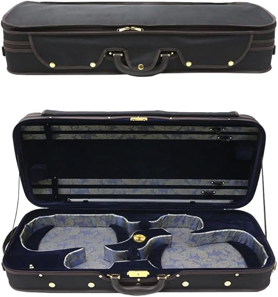 Double Violin Case Wooden Pro For Two 4/4 Full Size violins Nylon Oxford Exterior Silk Interior with Backstrap (Blue interior)