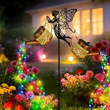 Solar Watering Can Lights, 2 Pack Solar Lights Outdoor Waterproof Hanging Lantern Landscape Lights with Elf Shepherd Hook Garden Decor for Yard Patio Lawn, Gifts for Birthday Party (Multi-color)