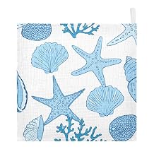 Blue Seashells Starfish Baby Washcloths 5 Pack, Cotton Muslin Washcloth Soft for Sensitive Skin, Newborn Girls Boys Shower Gift, 12x12 in