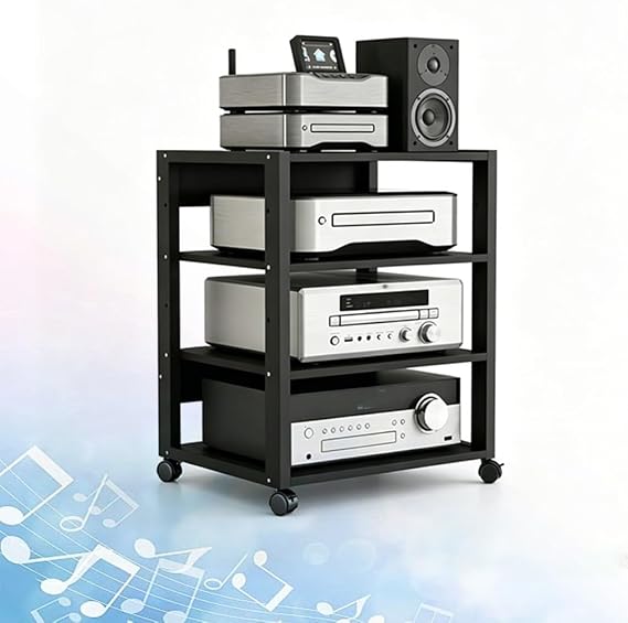 3/4 Tier AV Media Stand, Audio Rack Tower Stereo Components Cabinet With Adjustable Shelves, Home Theatre CD Record Player Stereo Receiver Equipment Rack(Black,4-Tier)