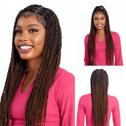Wow Braids Box Braid Wig - Knotless Braided Wigs for Black women, with 360 glueless Full Swiss Lace Cap, Human Baby Hair Frontal, Synthetic Long Neat African Handmade Braiding - 36 inchBrown