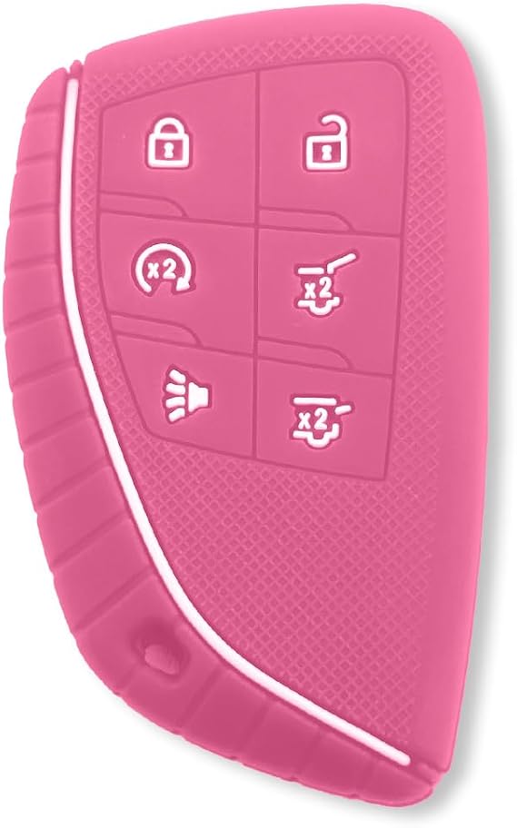 RECON Fits 21-25 GMC Yukon, XL, Denali & 22-25 Hummer EV & 21-25 Chevy Tahoe & Suburban 100% Silicone Rubber Rugged Key Fob Protection Cover Premium Quality 6 Button (Pink)